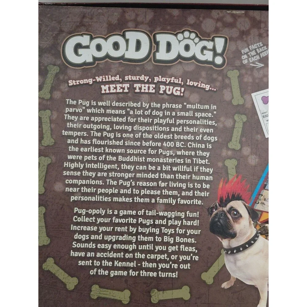 Pugopoly Monopoly Pug Dog Board Game Late for the Sky Complete